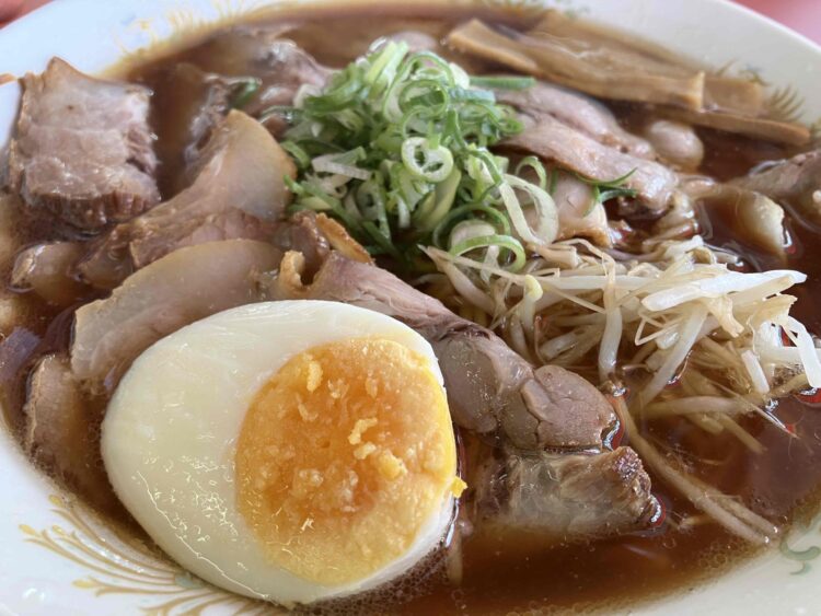 天理市「豚菜館」醤油ラーメン特大アップ写真