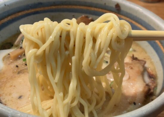 奈良市「あまのじゃく」とんこつ塩チャーシューの麺アップ写真