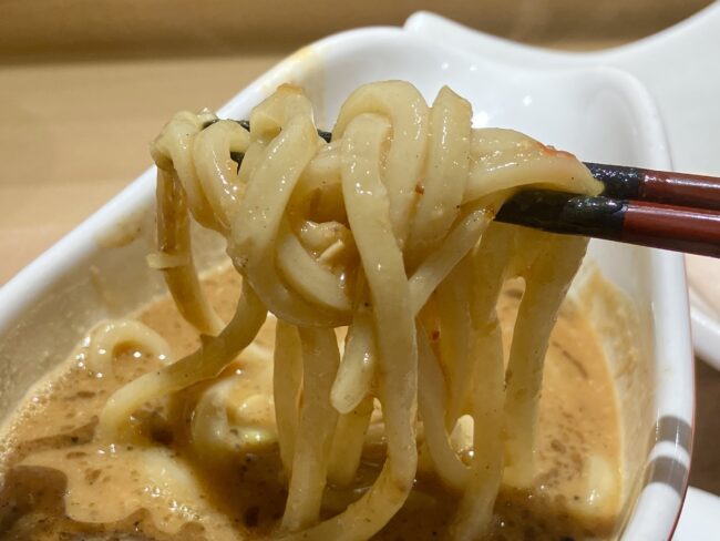 奈良市富雄「鶏スタイル林」トリの味噌つけ麺　麺写真