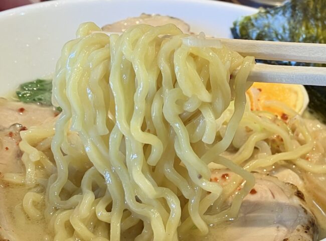 奈良市「麺屋龍」鶏白湯の麺アップ