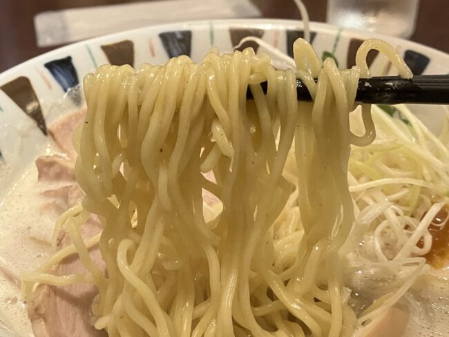奈良市「元喜神」鶏白湯味玉チャーシューめんの麺アップ写真