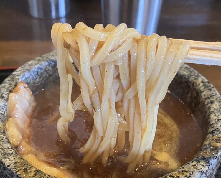 麺の道あをによし「特選魚介鶏つけ麺（松）」麺アップ写真②