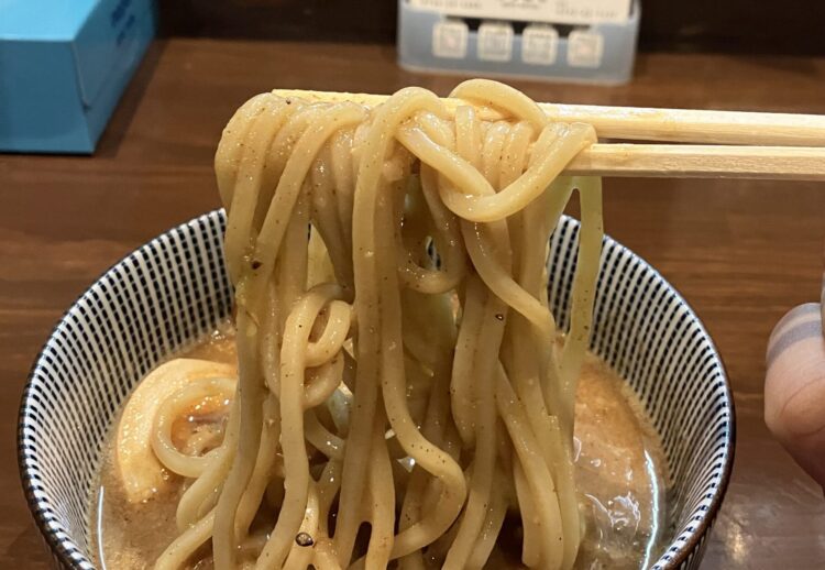 橿原市麺屋しりとり「味玉つけ麺」麺アップ写真②