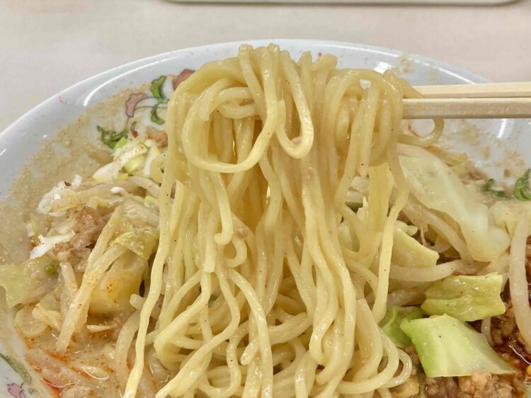 餃子の王将「野菜たっぷり担々麺」麺アップ写真