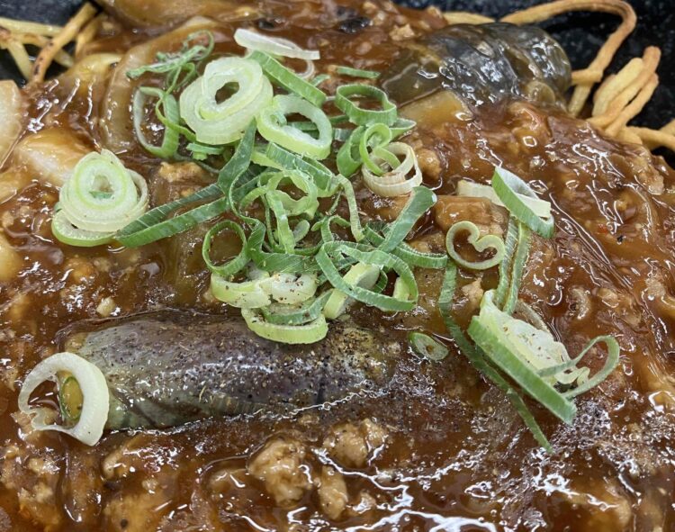 餃子の王将「麻婆茄子焼きそば」麻婆餡アップ写真