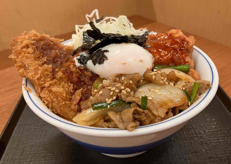 全力飯かつや「牛豚鶏のプルコギビビンカツ丼」全体写真