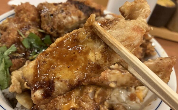 かつやの「豚ロース天とチキンカツ丼」の豚ロース天アップ写真