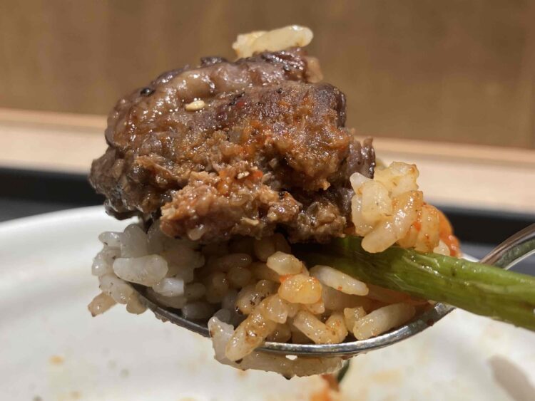 松屋「カルビと特選ブリスケット合い肉丼」いただきます写真②